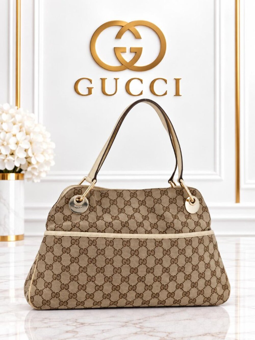 Authentic Gucci GG Canvas Princy Shoulder Bag Vintage Hobo